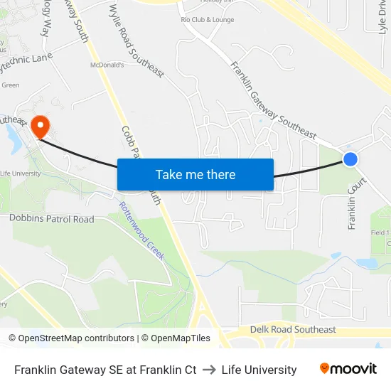 Franklin Gateway SE at Franklin Ct to Life University map