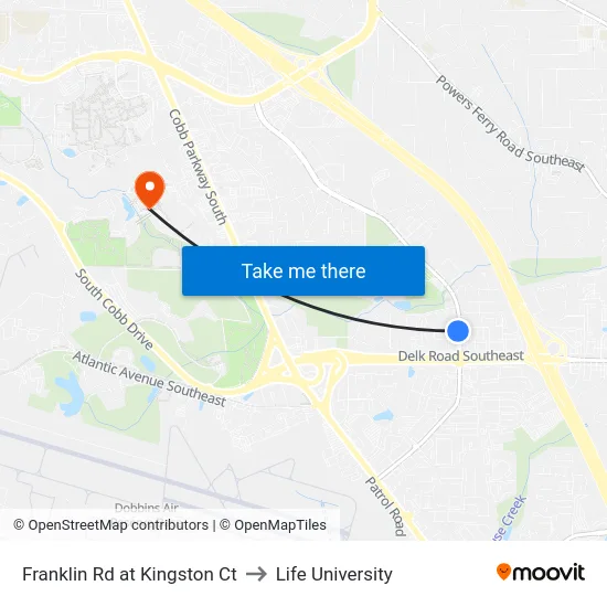 Franklin Rd at Kingston Ct to Life University map