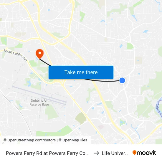 Powers Ferry Rd at Powers Ferry Common to Life University map