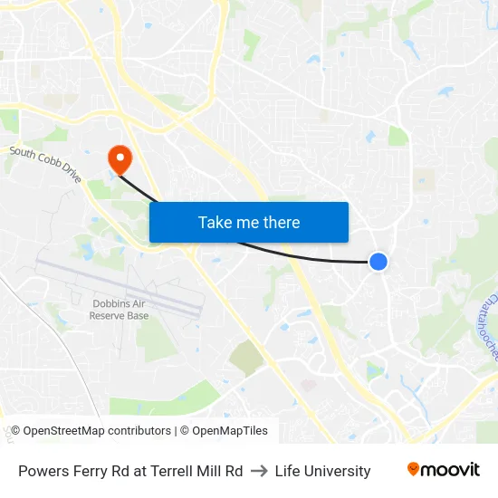 Powers Ferry Rd at Terrell Mill Rd to Life University map