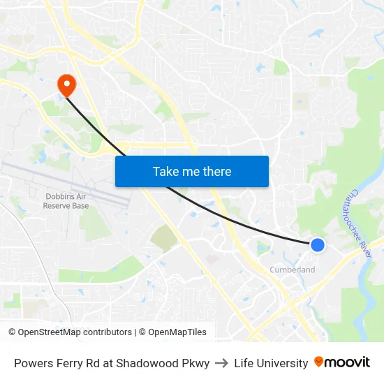 Powers Ferry Rd at Shadowood Pkwy to Life University map