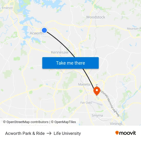 Acworth Park & Ride to Life University map