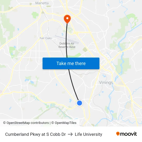 Cumberland Pkwy at S Cobb Dr to Life University map