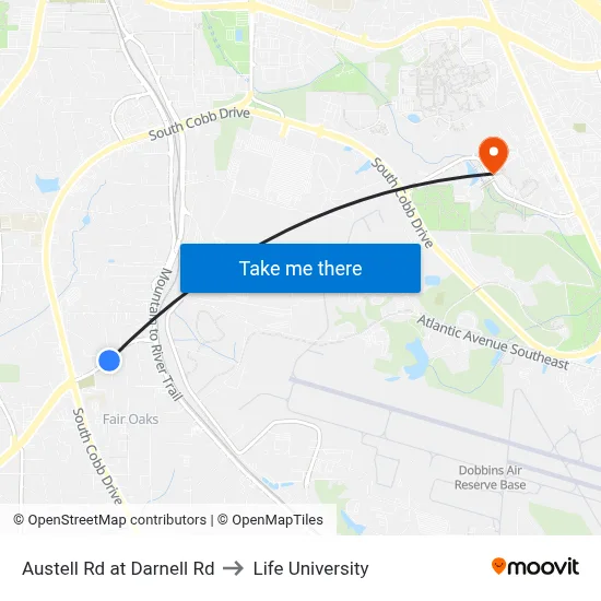 Austell Rd at Darnell Rd to Life University map