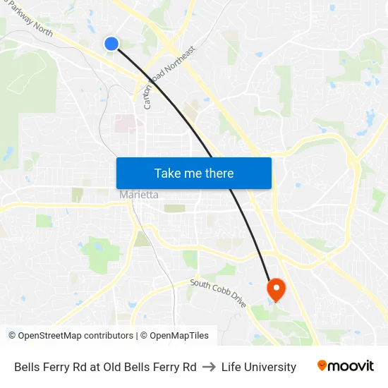 Bells Ferry Rd at Old Bells Ferry Rd to Life University map