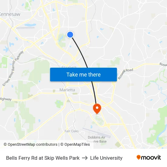 Bells Ferry Rd at Skip Wells Park to Life University map