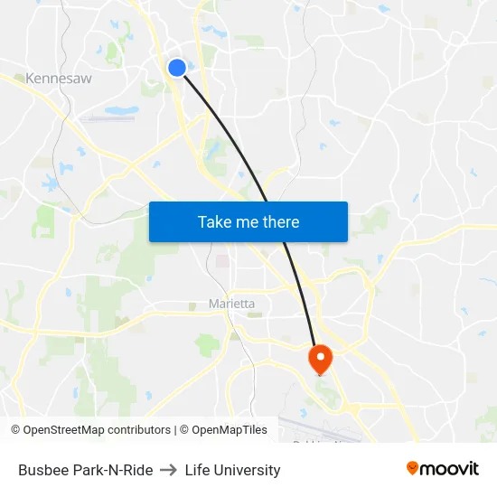 Busbee Park-N-Ride to Life University map