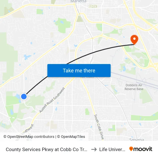 County Services Pkwy at Cobb Co Trash Tr to Life University map
