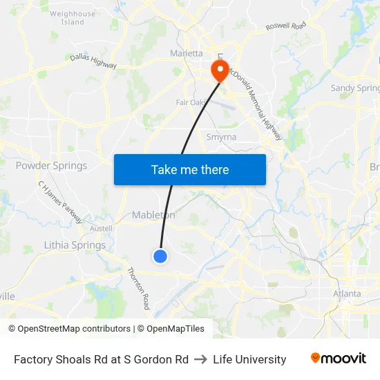 Factory Shoals Rd at S Gordon Rd to Life University map
