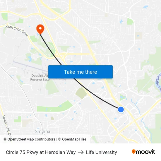 Circle 75 Pkwy at Herodian Way to Life University map