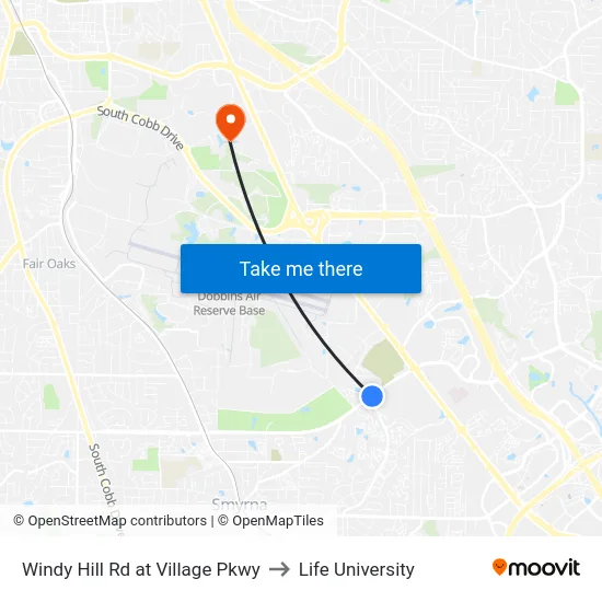 Windy Hill Rd at Village Pkwy to Life University map