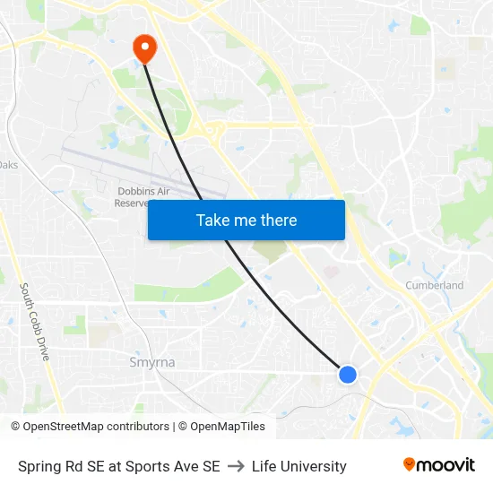 Spring Rd SE at Sports Ave SE to Life University map