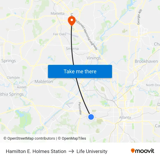Hamilton E. Holmes Station to Life University map