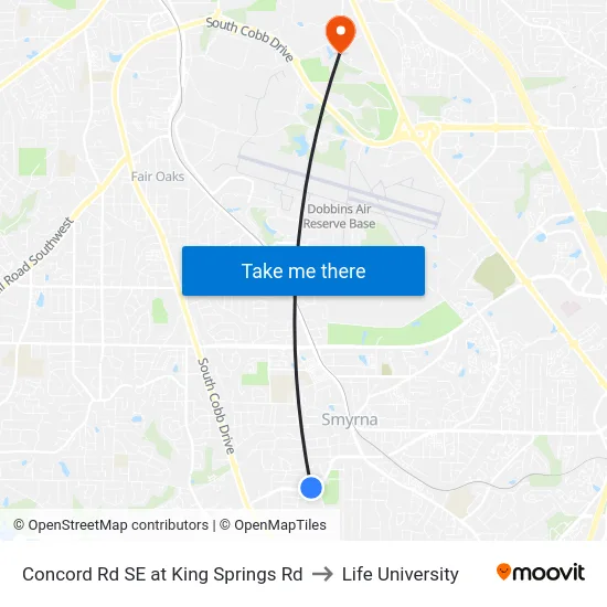 Concord Rd SE at King Springs Rd to Life University map
