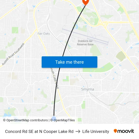 Concord Rd SE at N Cooper Lake Rd to Life University map