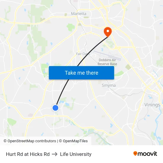 Hurt Rd at Hicks Rd to Life University map