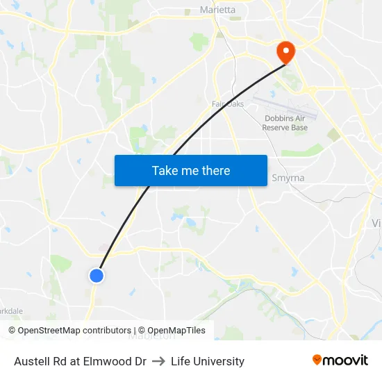 Austell Rd at Elmwood Dr to Life University map