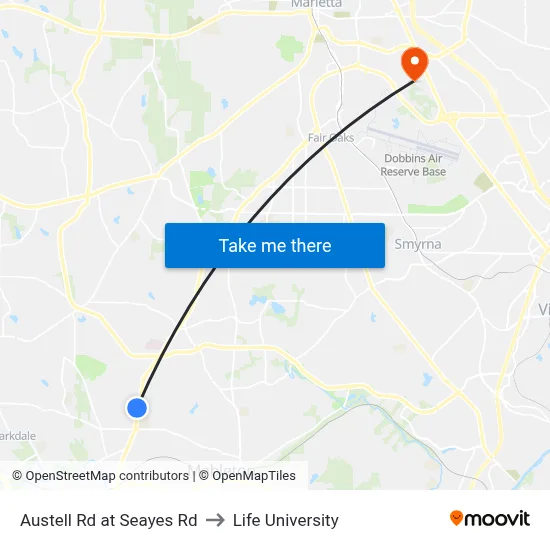 Austell Rd at Seayes Rd to Life University map