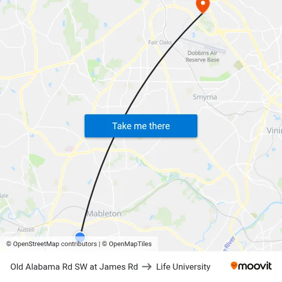 Old Alabama Rd SW at James Rd to Life University map