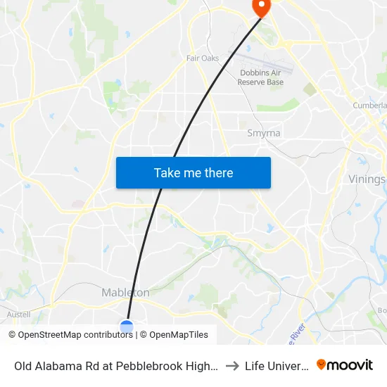 Old Alabama Rd at Pebblebrook High Schoo to Life University map