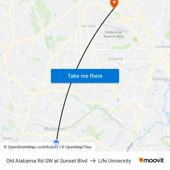 Old Alabama Rd SW at Sunset Blvd to Life University map