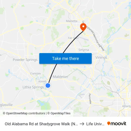 Old Alabama Rd at Shadygrove Walk (Not 25 Timepoin to Life University map