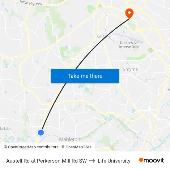 Austell Rd at Perkerson Mill Rd SW to Life University map