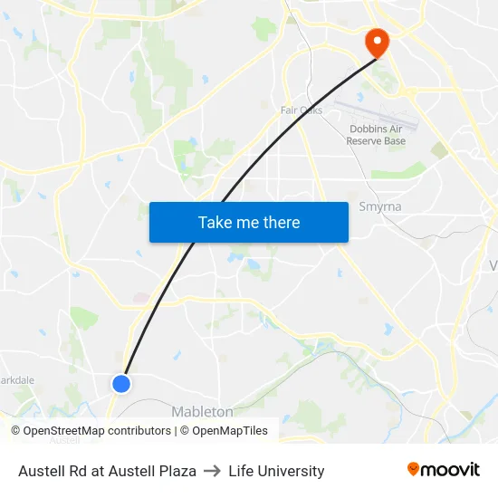 Austell Rd at Austell Plaza to Life University map