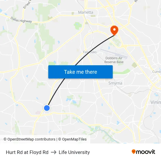 Hurt Rd at Floyd Rd to Life University map