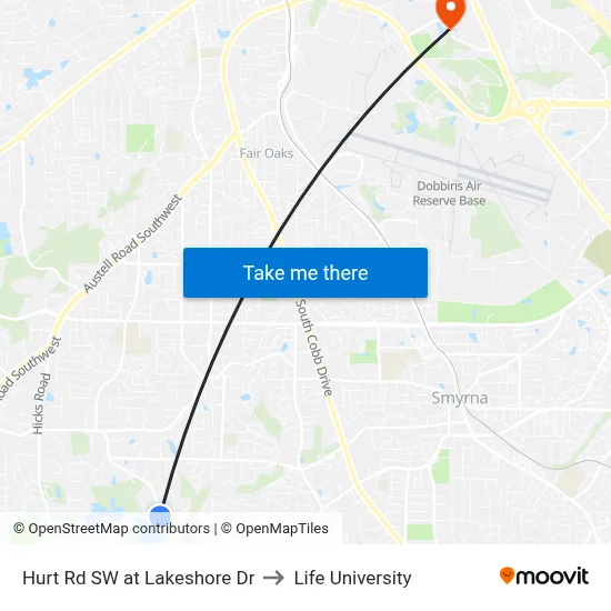 Hurt Rd SW at Lakeshore Dr to Life University map