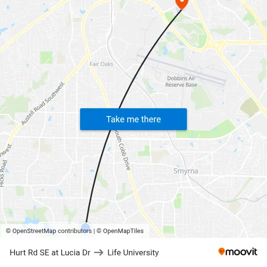 Hurt Rd SE at Lucia Dr to Life University map