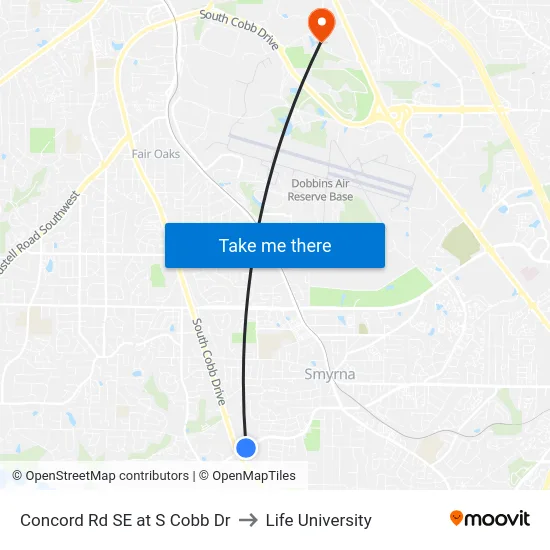 Concord Rd SE at S Cobb Dr to Life University map