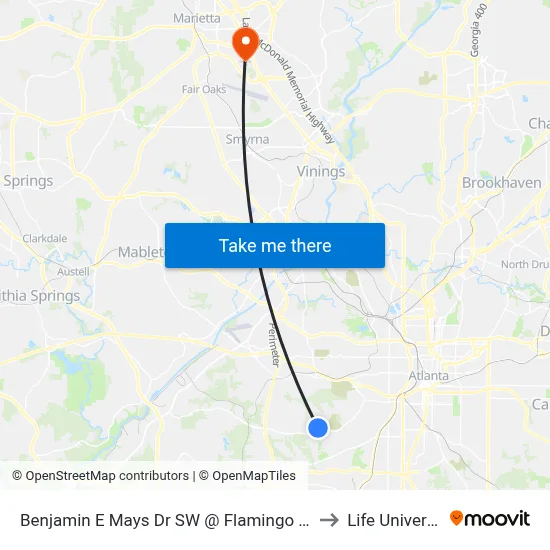 Benjamin E Mays Dr SW @ Flamingo Dr NW to Life University map