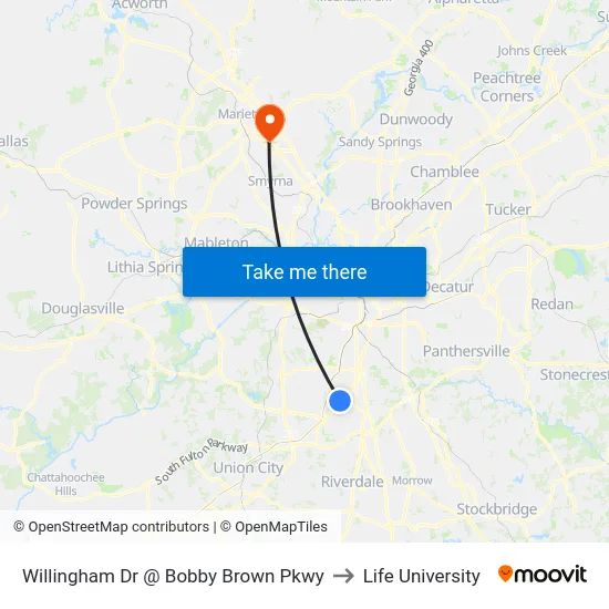 Willingham Dr @ Bobby Brown Pkwy to Life University map