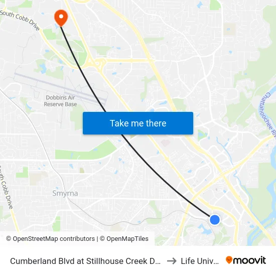 Cumberland Blvd at Stillhouse Creek Dr/Riverwood P to Life University map
