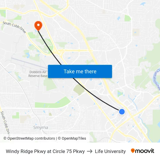 Windy Ridge Pkwy at Circle 75 Pkwy to Life University map