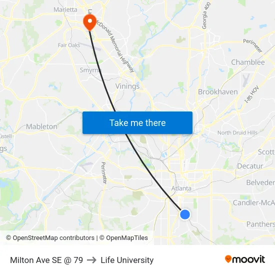 Milton Ave SE @ 79 to Life University map
