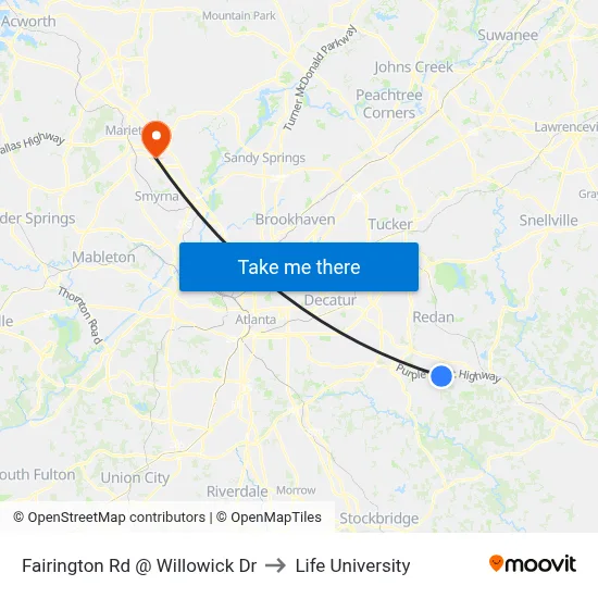 Fairington Rd @ Willowick Dr to Life University map