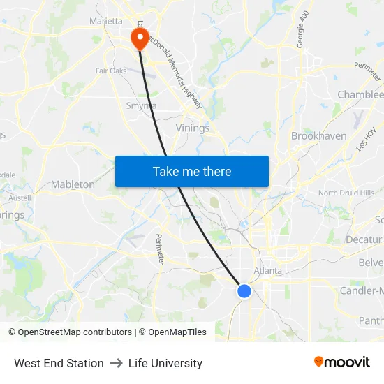 West End Station to Life University map