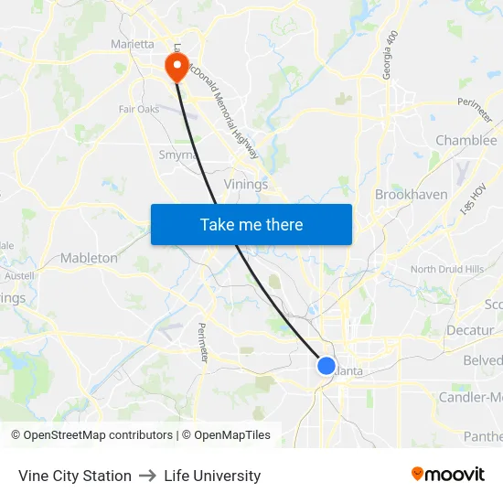 Vine City Station to Life University map