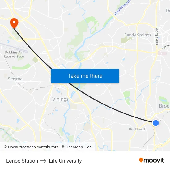 Lenox Station to Life University map