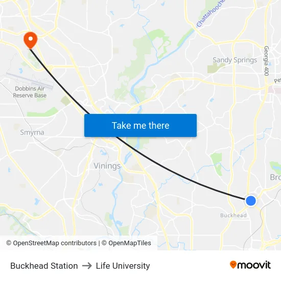 Buckhead Station to Life University map