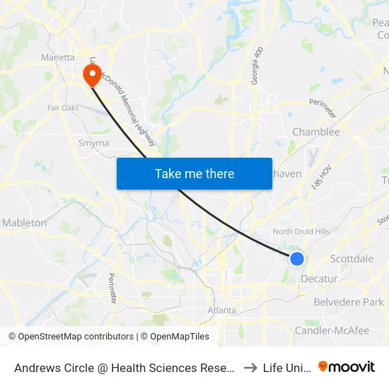 Andrews Circle @ Health Sciences Research Bldg (Southbound) to Life University map