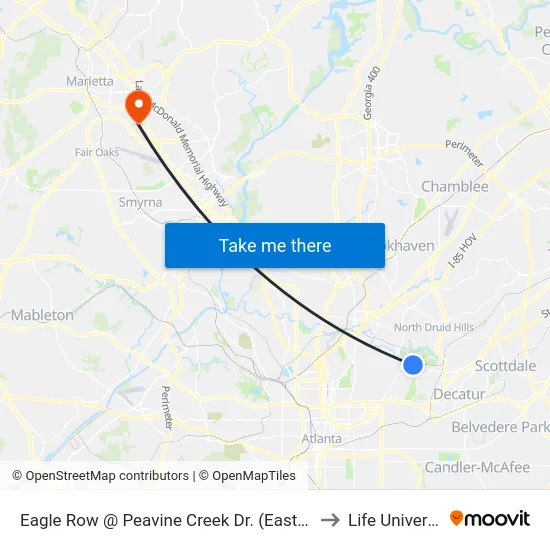 Eagle Row @ Peavine Creek Dr. (Eastbound) to Life University map