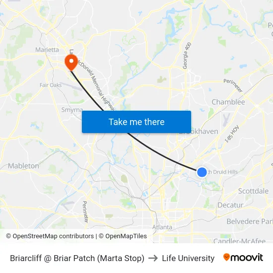 Briarcliff @ Briar Patch (Marta Stop) to Life University map
