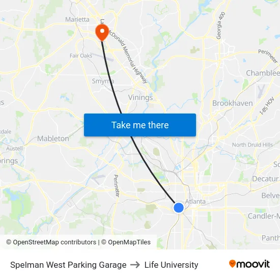 Spelman West Parking Garage to Life University map