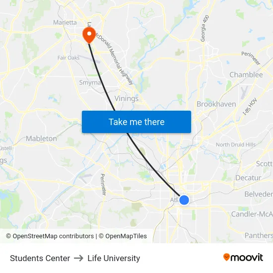 Students Center to Life University map