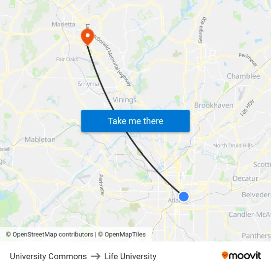 University Commons to Life University map
