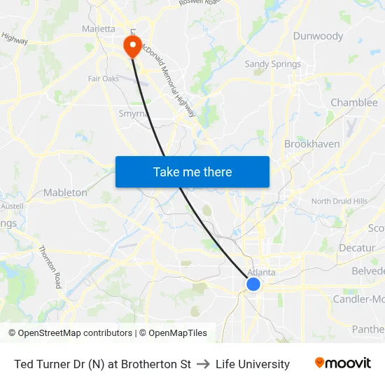 Ted Turner Dr (N) at Brotherton St to Life University map