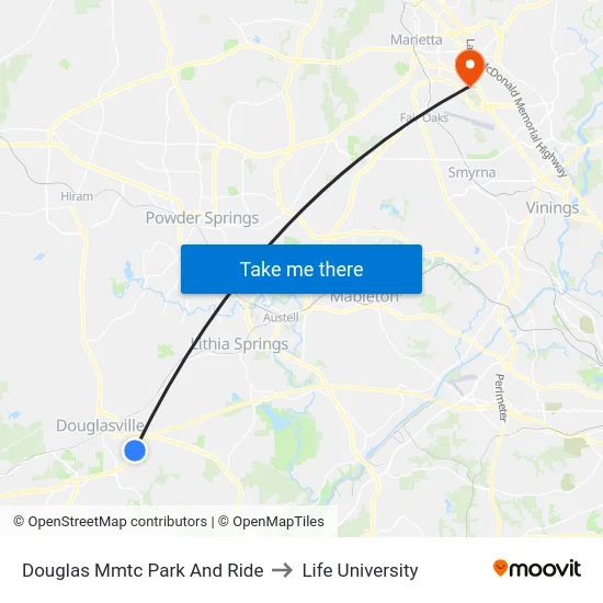 Douglas Mmtc Park And Ride to Life University map